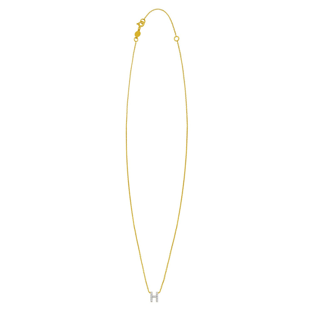 14K Yellow Gold Mini Diamond H Initial Pendant Necklace Alba Luxe