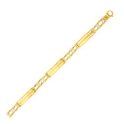 14k Two-Tone Gold Fancy Bar Style Mens Bracelet with Curved Connectors (9.65 mm) RCJ