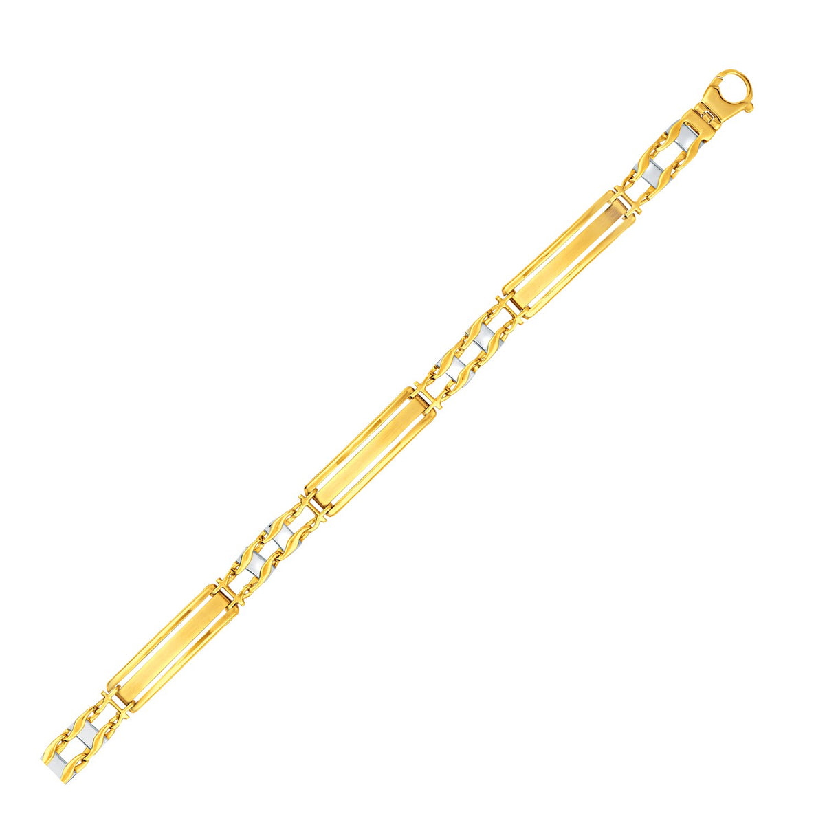 14k Two-Tone Gold Fancy Bar Style Mens Bracelet with Curved Connectors (9.65 mm) RCJ