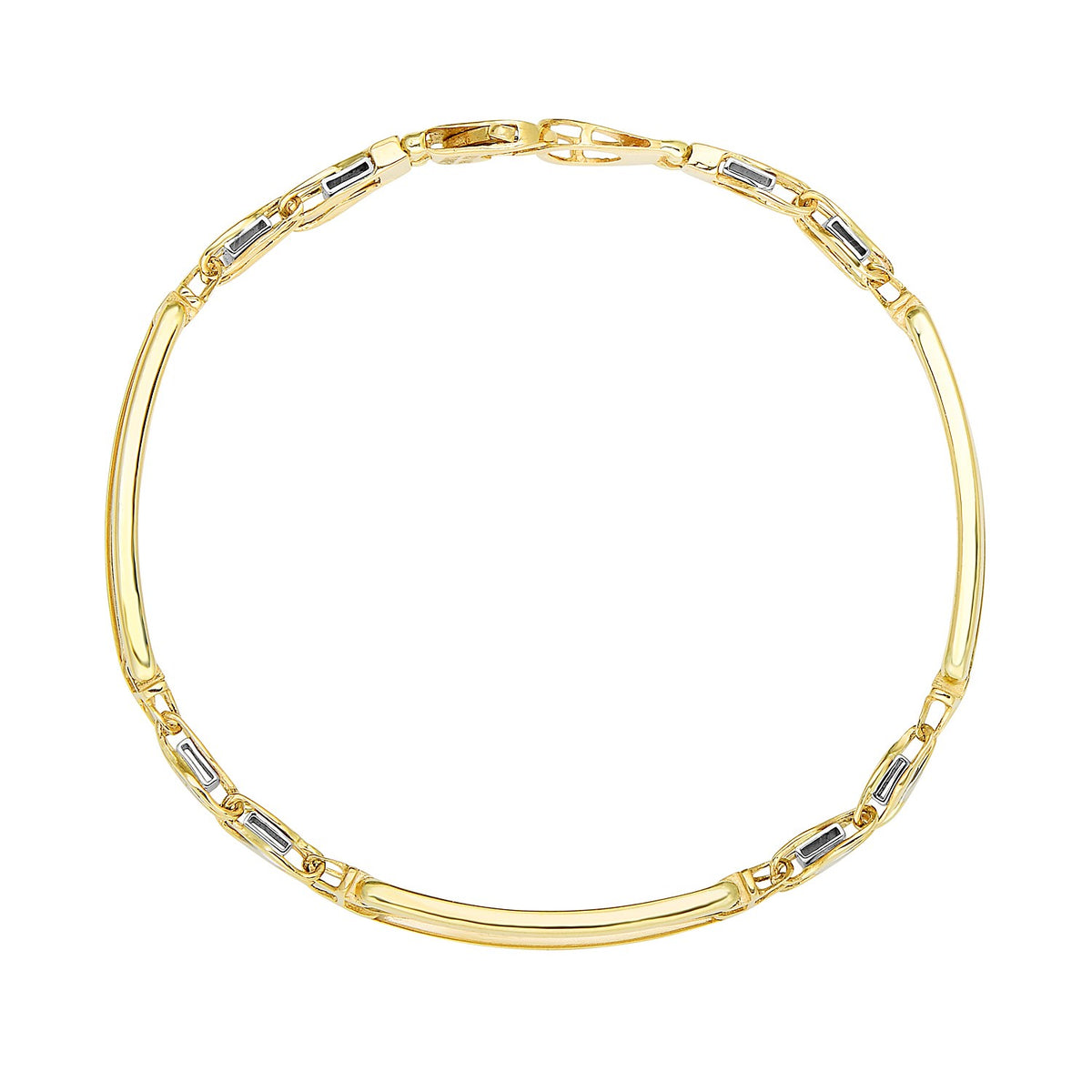 14k Two-Tone Gold Fancy Bar Style Mens Bracelet with Curved Connectors (9.65 mm) RCJ