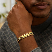 14k Two-Tone Gold Fancy Bar Style Mens Bracelet with Curved Connectors (9.65 mm) RCJ