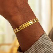 14k Two-Tone Gold Fancy Bar Style Mens Bracelet with Curved Connectors (9.65 mm) RCJ