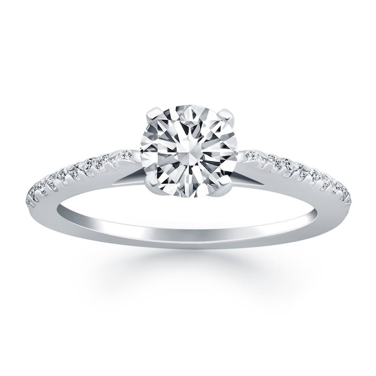 14k White Gold Micro Prong Diamond Cathedral Engagement Ring RCJ