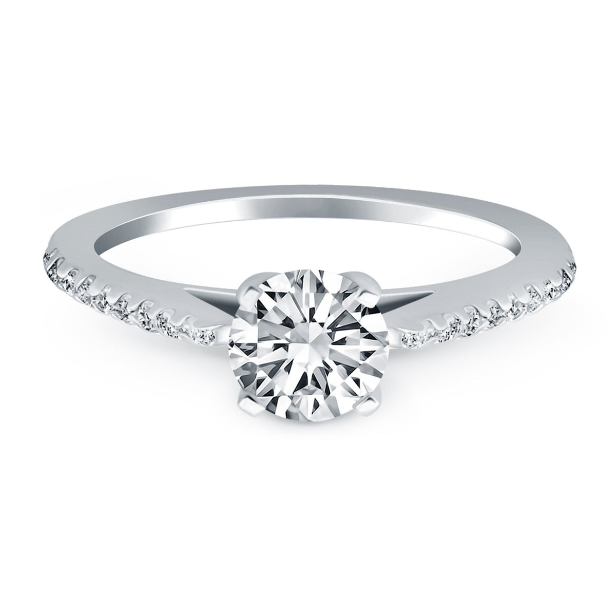 14k White Gold Micro Prong Diamond Cathedral Engagement Ring RCJ