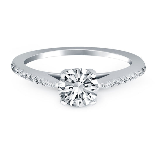 14k White Gold Micro Prong Diamond Cathedral Engagement Ring RCJ