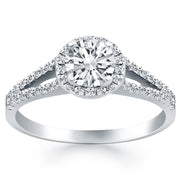 14k White Gold Diamond Halo Split Shank Engagement Ring RCJ