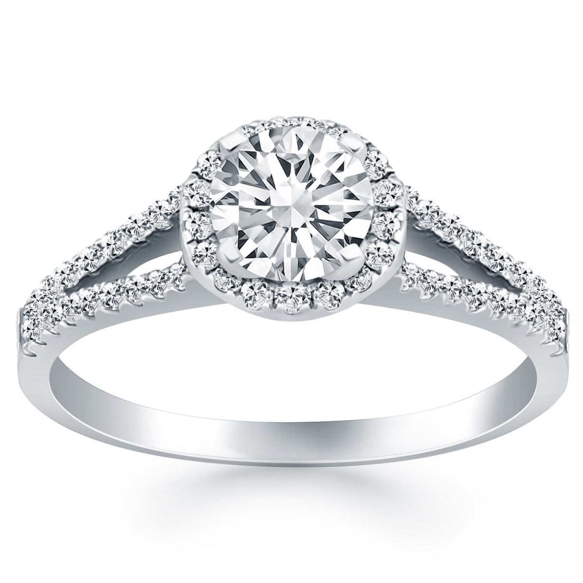 14k White Gold Diamond Halo Split Shank Engagement Ring RCJ