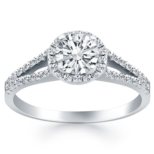 14k White Gold Diamond Halo Split Shank Engagement Ring RCJ