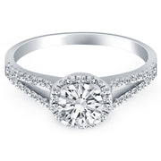 14k White Gold Diamond Halo Split Shank Engagement Ring RCJ
