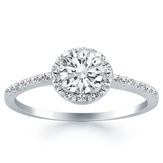 14k White Gold Diamond Halo Collar Engagement Ring RCJ