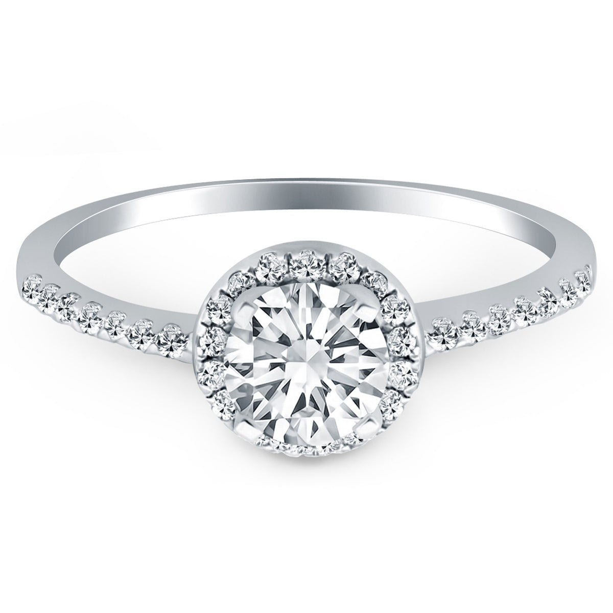 14k White Gold Diamond Halo Collar Engagement Ring RCJ