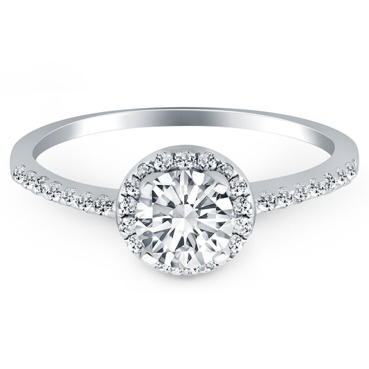 14k White Gold Diamond Halo Collar Engagement Ring RCJ