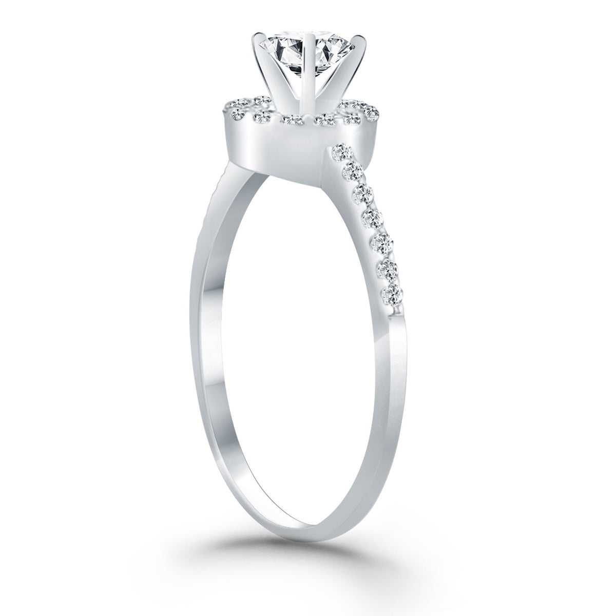 14k White Gold Diamond Halo Collar Engagement Ring RCJ
