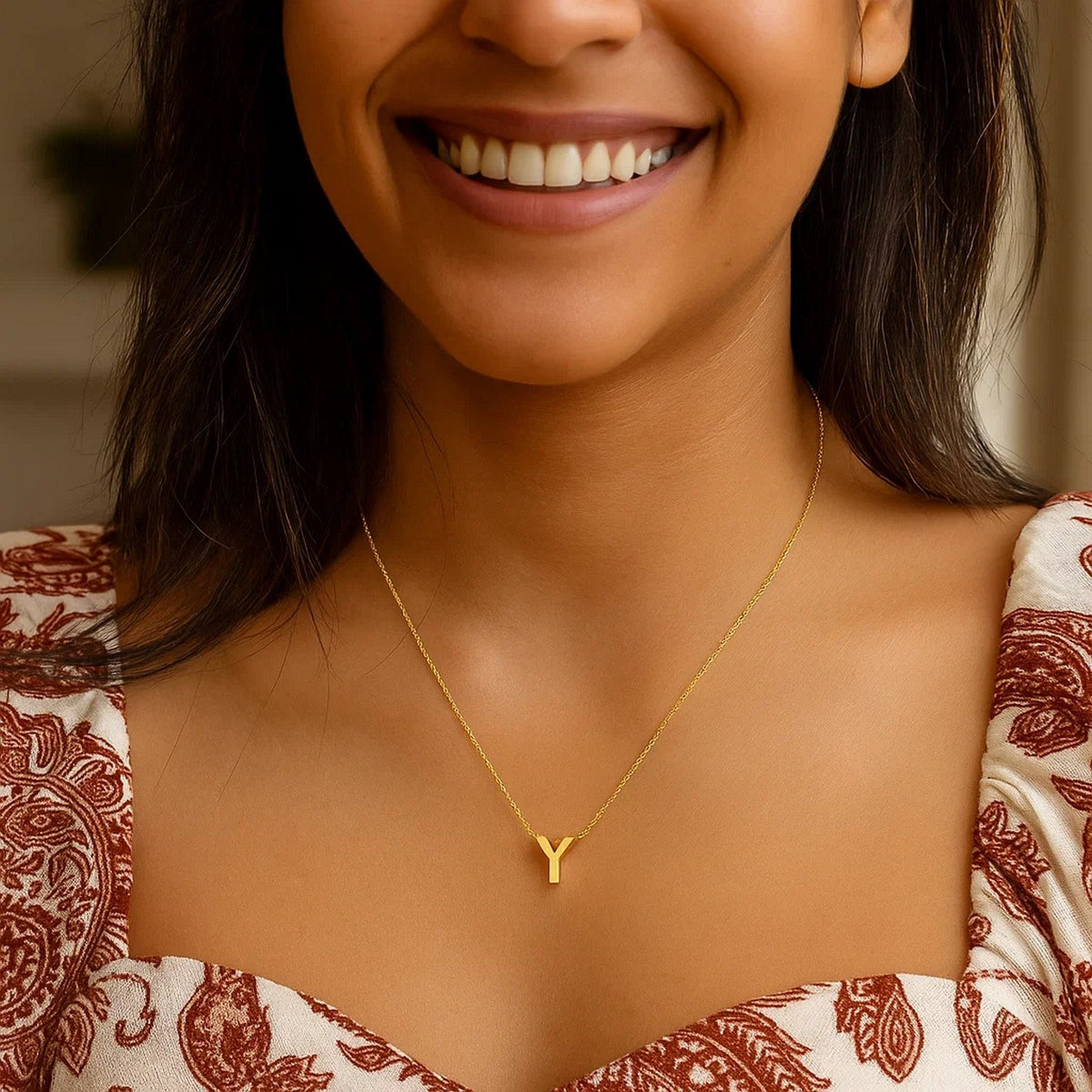 14K Yellow Gold Yours Truly Block Letter Initial Y Necklace Alba Luxe