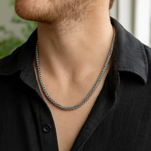 Oxidized Sterling Silver Wheat Style Chain Men's Necklace Alba Luxe