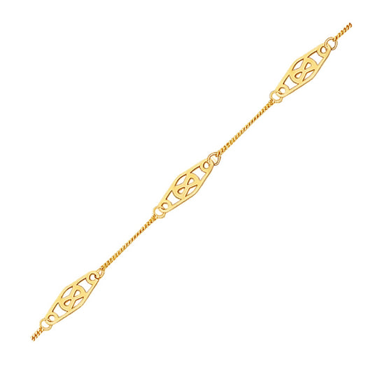 14k Yellow Gold Anklet with Fancy Diamond Shape Filigree Stations RCJ