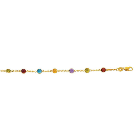 14k Yellow Gold Cable Anklet with Round Multi Tone Stations RCJ