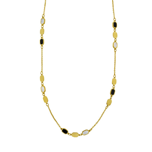 14K Yellow Gold Onyx And MOP Inlay Links Necklace RCJ
