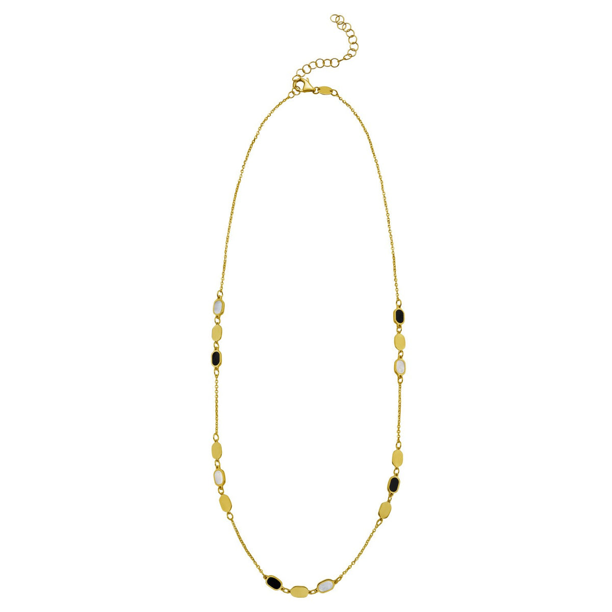 14K Yellow Gold Onyx And MOP Inlay Links Necklace RCJ