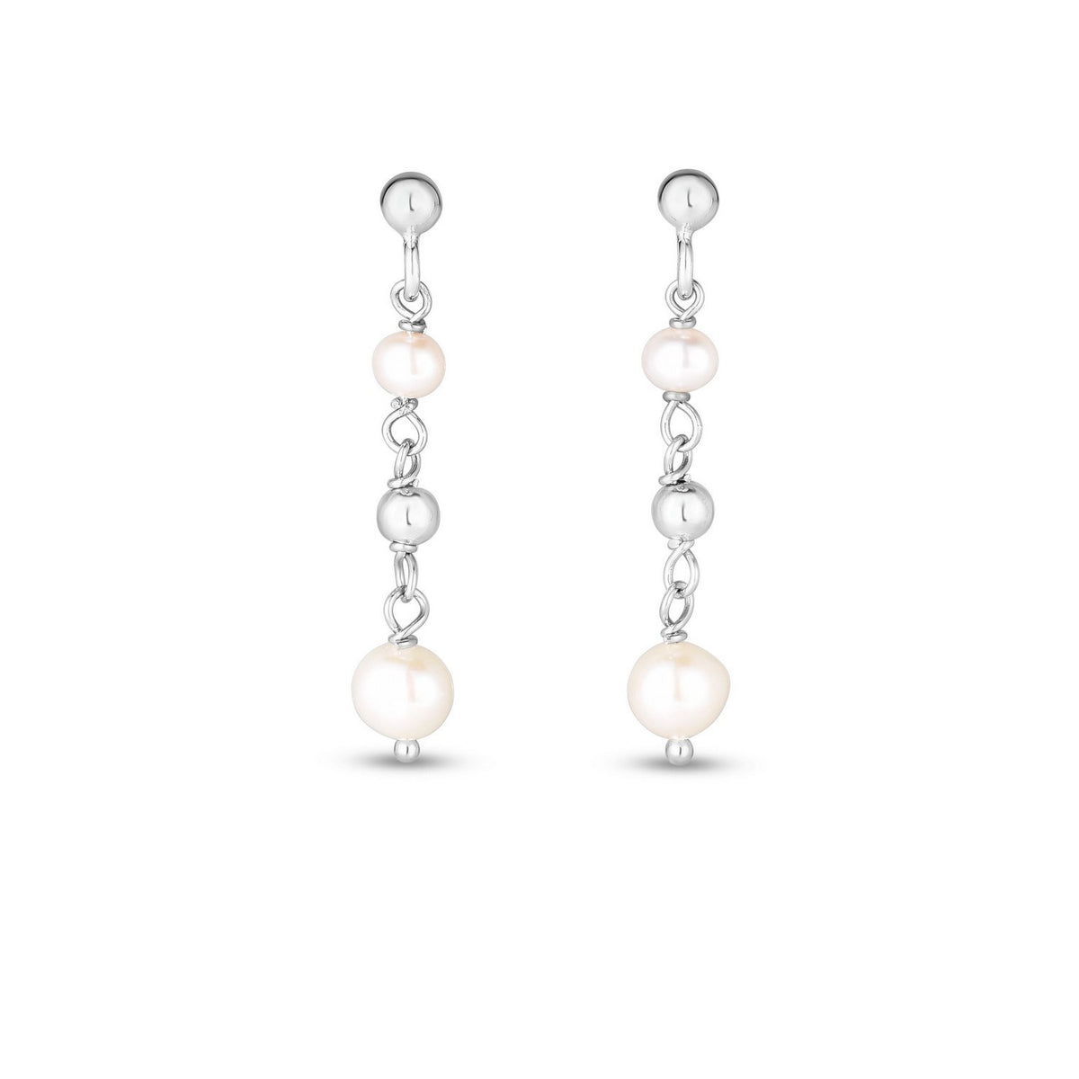 Sterling Silver Freshwater Pearl Bead Drop Earrings RCJ
