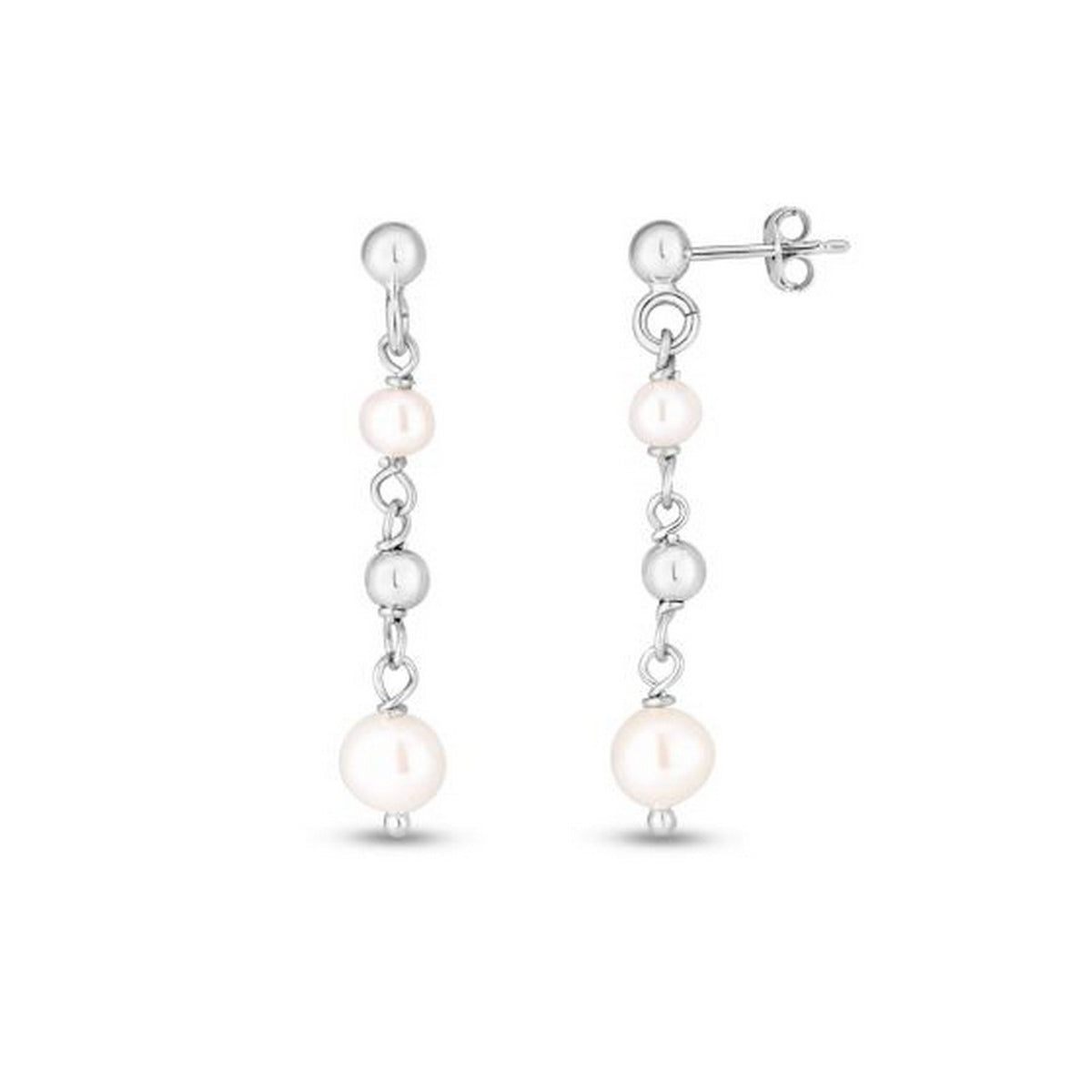 Sterling Silver Freshwater Pearl Bead Drop Earrings RCJ