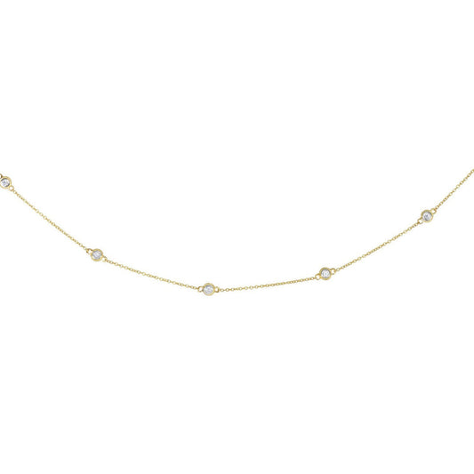 14k Yellow Gold Station Necklace with Round Diamonds RCJ