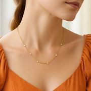 14k Yellow Gold Station Necklace with Round Diamonds RCJ
