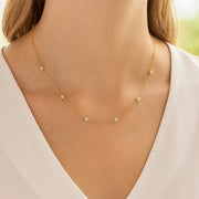 14k Yellow Gold Station Necklace with Round Diamonds RCJ
