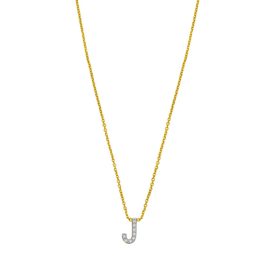 14K Yellow Gold Mini Diamond J Initial Pendant Necklace Alba Luxe