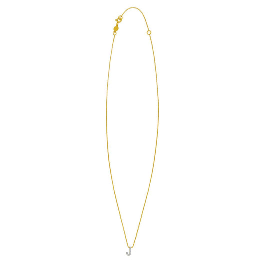 14K Yellow Gold Mini Diamond J Initial Pendant Necklace Alba Luxe