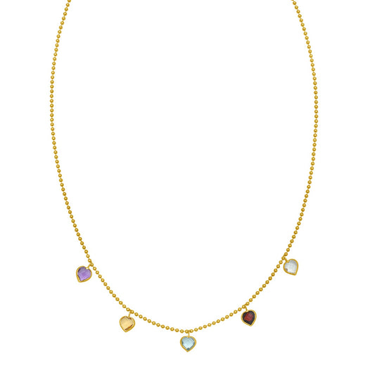 14K Yellow Gold Multi Gemstone Heart Necklace (1.50 mm) RCJ