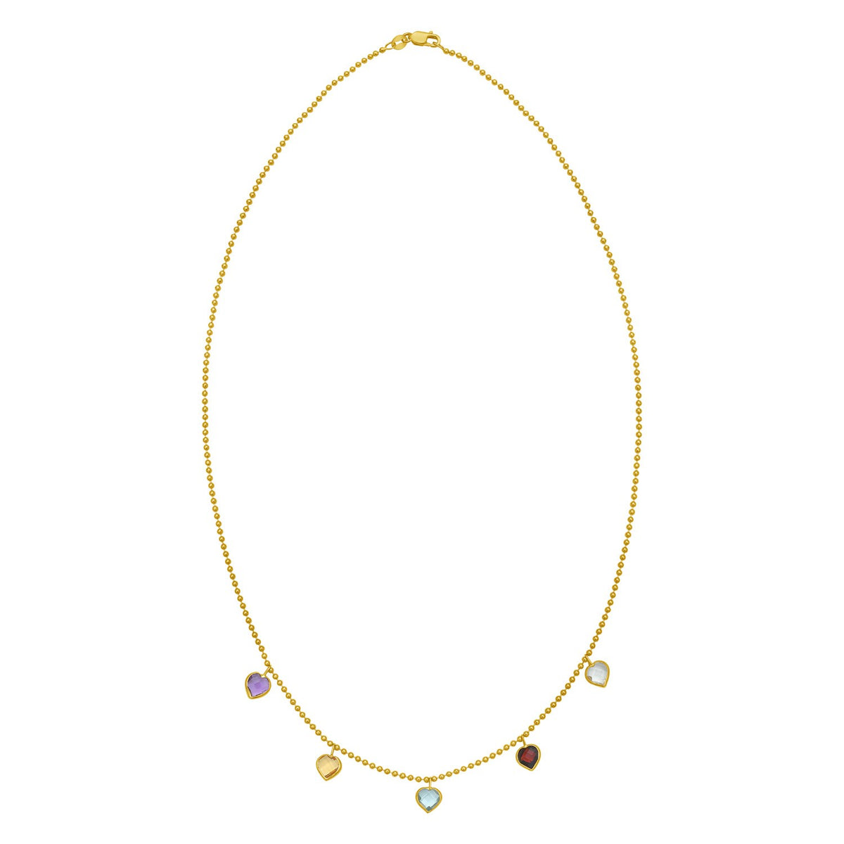 14K Yellow Gold Multi Gemstone Heart Necklace (1.50 mm) RCJ