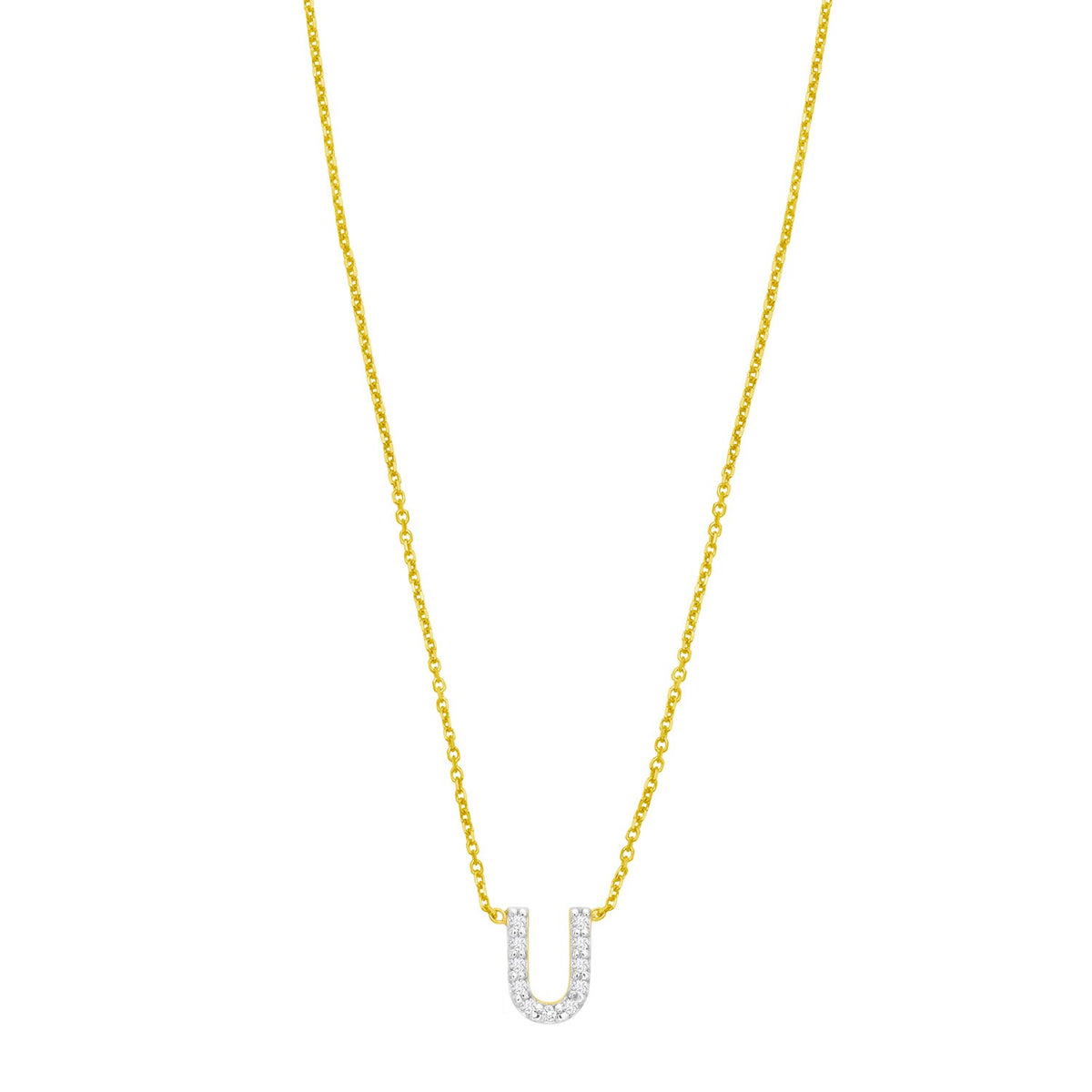 14K Yellow Gold Mini Diamond U Initial Pendant Necklace Alba Luxe