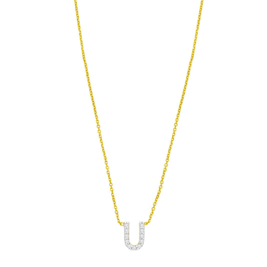 14K Yellow Gold Mini Diamond U Initial Pendant Necklace Alba Luxe