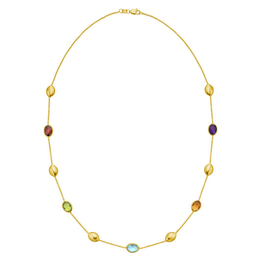 14K Yellow Gold Oval Gemstone and Bead Necklace RCJ