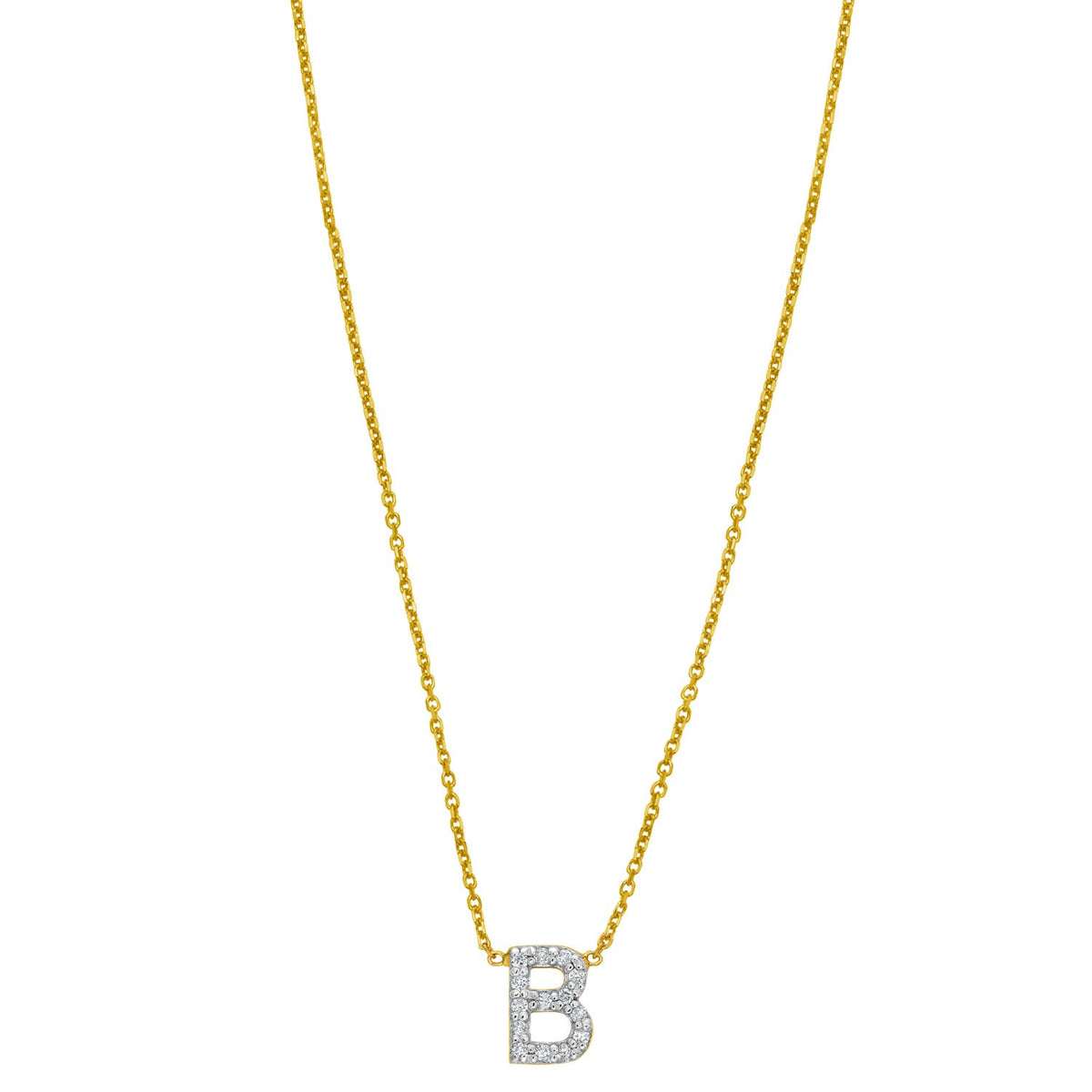 14K Yellow Gold Mini Diamond B Initial Pendant Necklace Alba Luxe