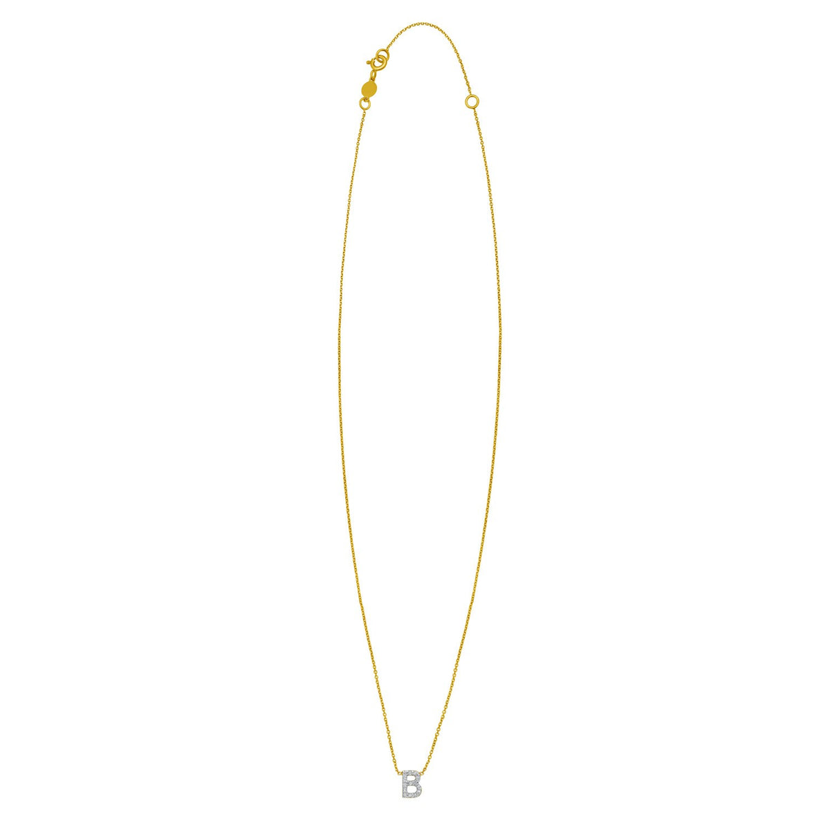 14K Yellow Gold Mini Diamond B Initial Pendant Necklace Alba Luxe