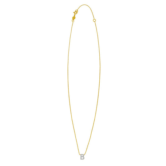 14K Yellow Gold Mini Diamond B Initial Pendant Necklace Alba Luxe