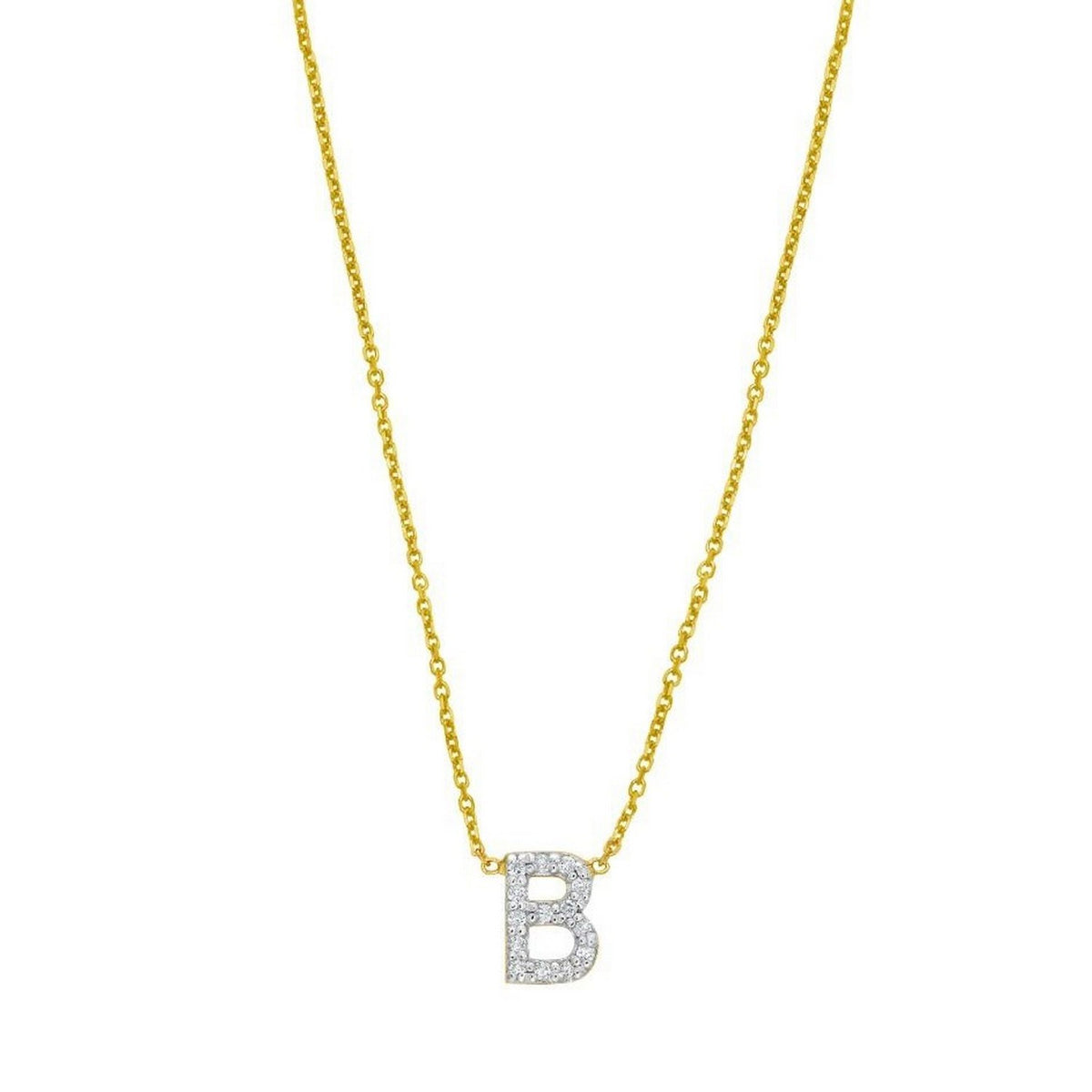 14K Yellow Gold Mini Diamond B Initial Pendant Necklace Alba Luxe