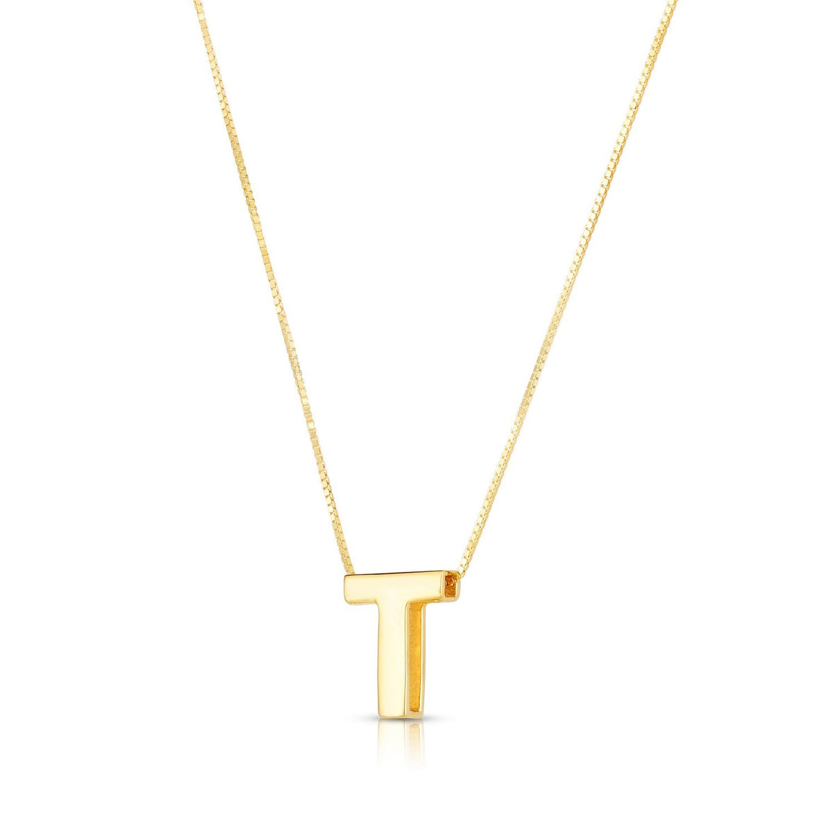 14K Yellow Gold Yours Truly Block Letter Initial T Necklace Alba Luxe