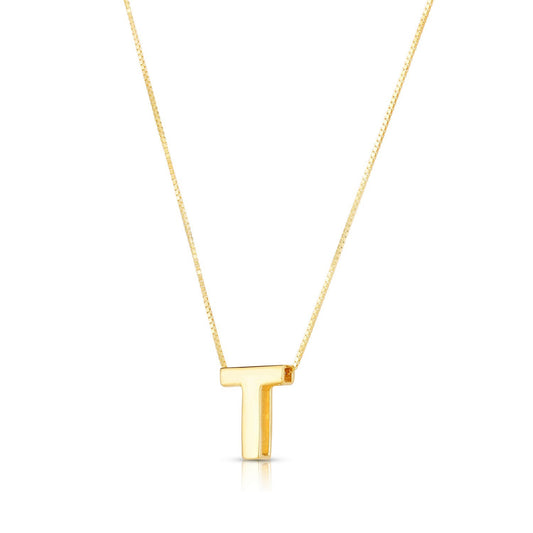 14K Yellow Gold Yours Truly Block Letter Initial T Necklace Alba Luxe