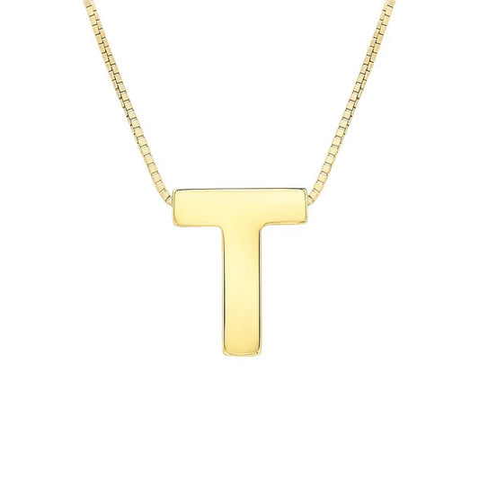 14K Yellow Gold Yours Truly Block Letter Initial T Necklace Alba Luxe