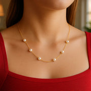 14k Yellow Gold Necklace with White Pearls RCJ
