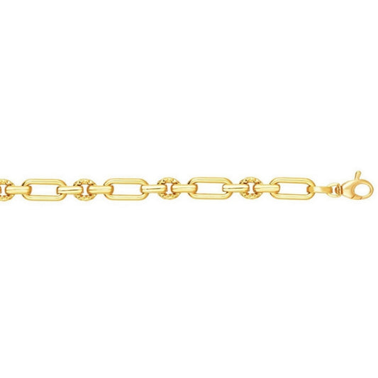 14k Yellow Gold Polished and Textured Link Bracelet (6.30 mm) RCJ