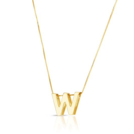 14K Yellow Gold Yours Truly Block Letter Initial W Necklace Alba Luxe