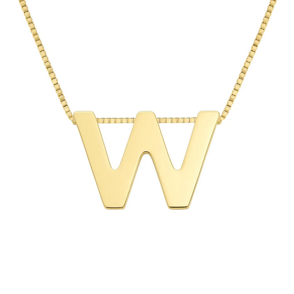 14K Yellow Gold Yours Truly Block Letter Initial W Necklace Alba Luxe