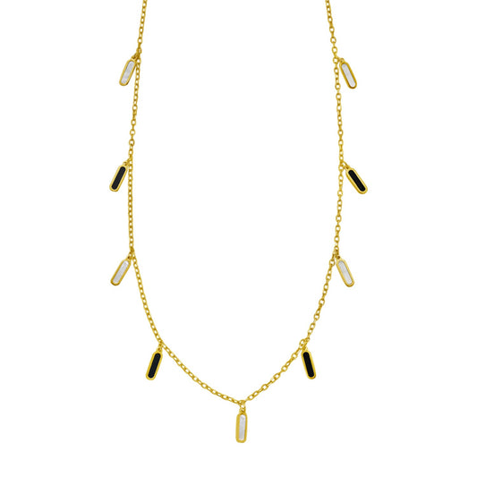 14K Yellow Gold Onyx And MOP Inlay Station Necklace RCJ