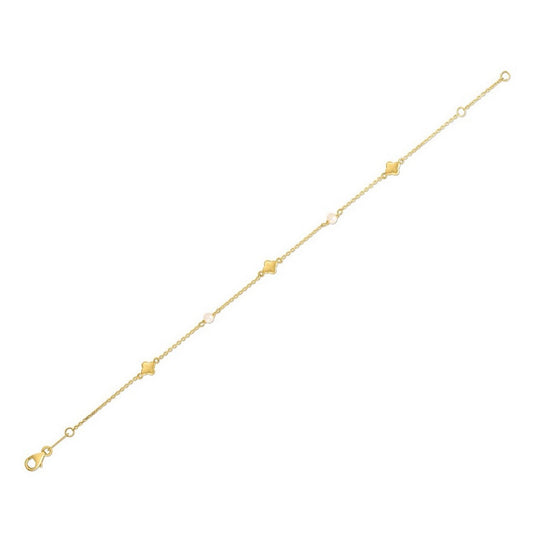 14k Yellow Gold Pearl Clover Bracelet RCJ
