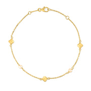 14k Yellow Gold Pearl Clover Bracelet RCJ
