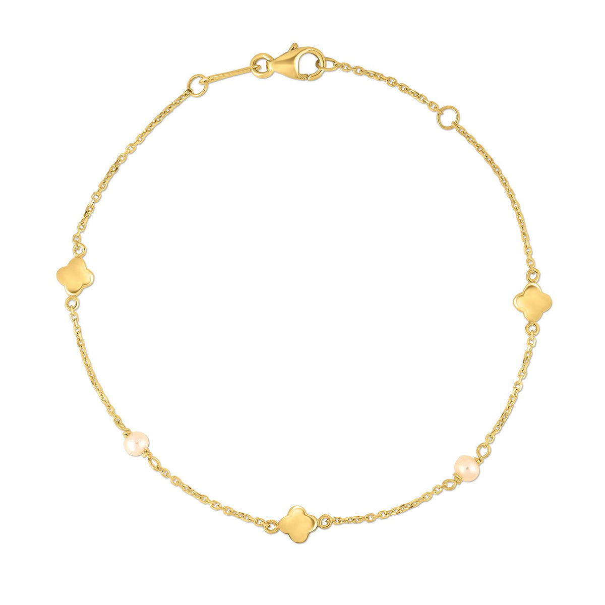 14k Yellow Gold Pearl Clover Bracelet RCJ